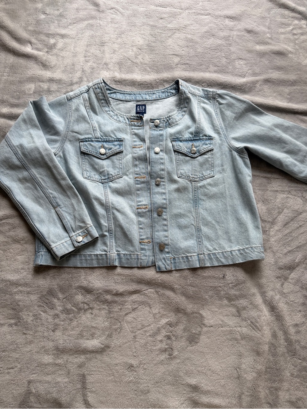 GAP Light Wash Collarless Denim Jean Jacket - Light Blue